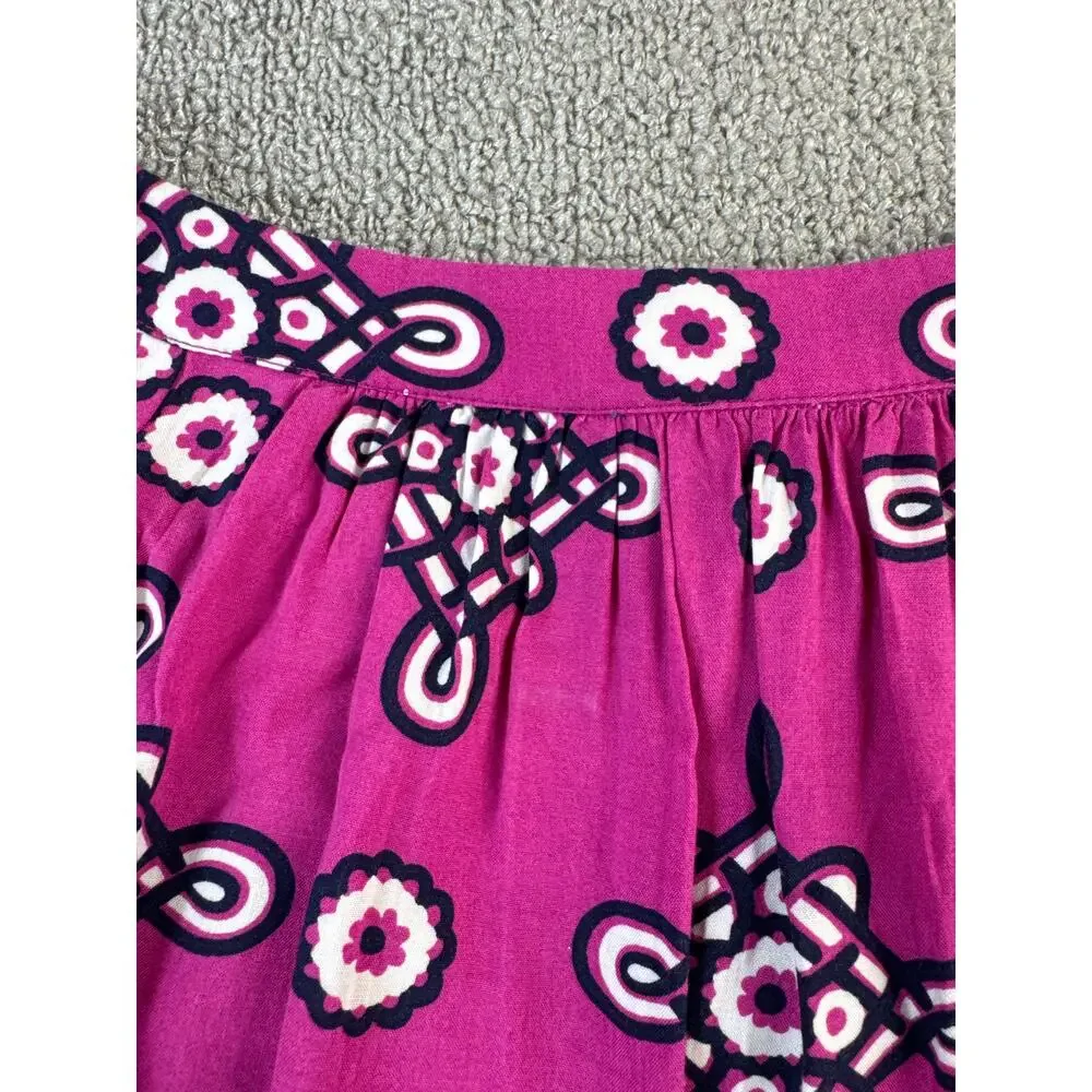 Crown & Ivy Dress Bell‎ Sleeve Crochet Magenta Navy Geometric Print Size Small